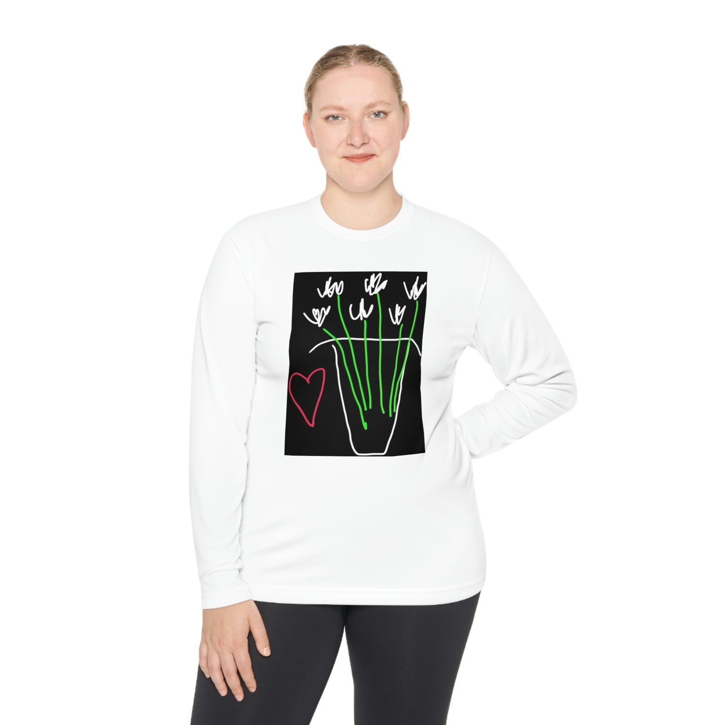 Vase, White Flowers- Unisex Lightweight Long Sleeve Tee- Adult