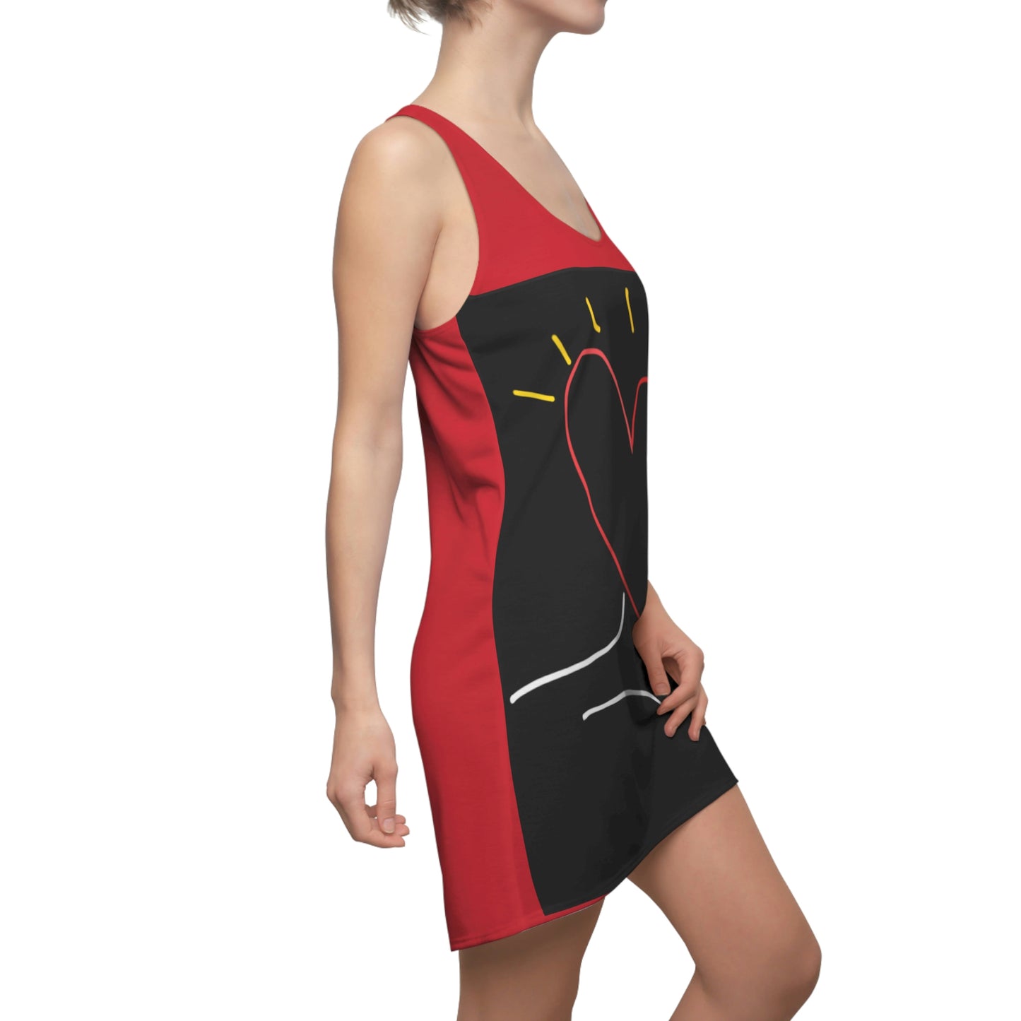 Take My Heart- Women's Cut & Sew Racerback Dress Black & Red