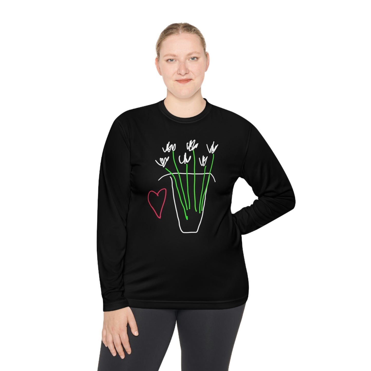 Vase, White Flowers- Unisex Lightweight Long Sleeve Tee- Adult