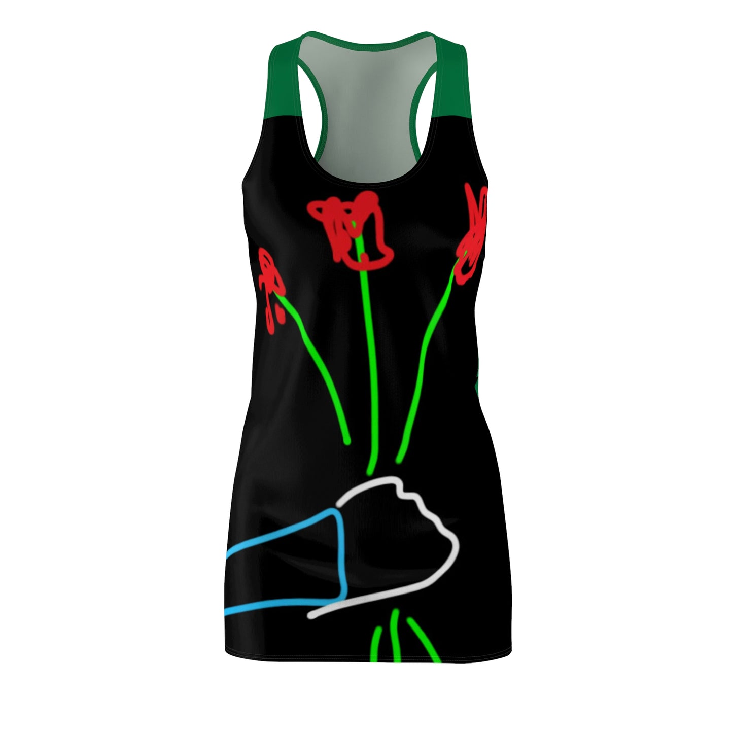 3 Red Flowers- Women's Cut & Sew Racerback Dress (AOP)- Black and Green