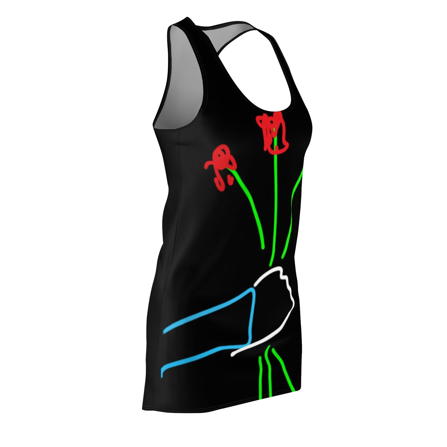 3 Red Flowers- Women's Cut & Sew Racerback Dress (AOP)- Black