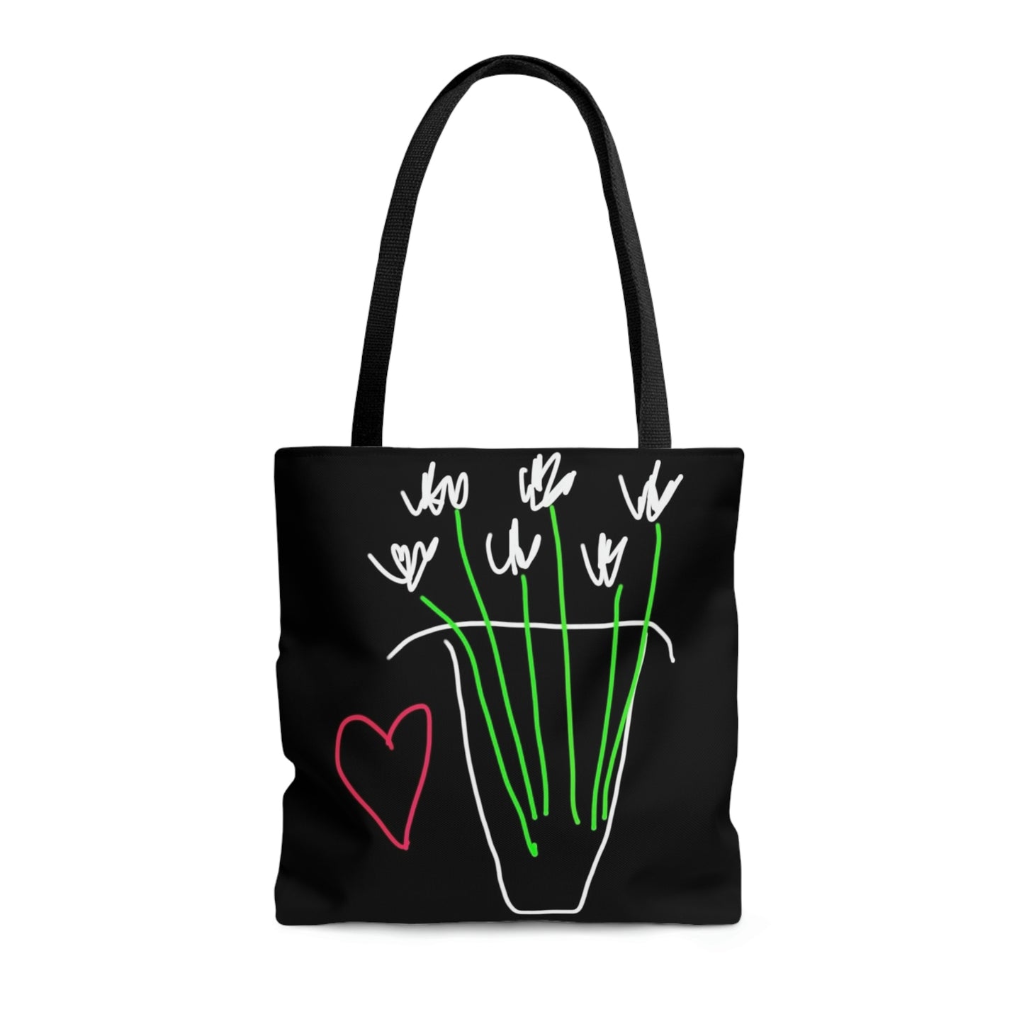 Vase, White Flowers- Tote Bag- Black