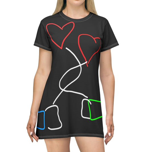 Tangled Hearts- T-Shirt Dress (AOP)