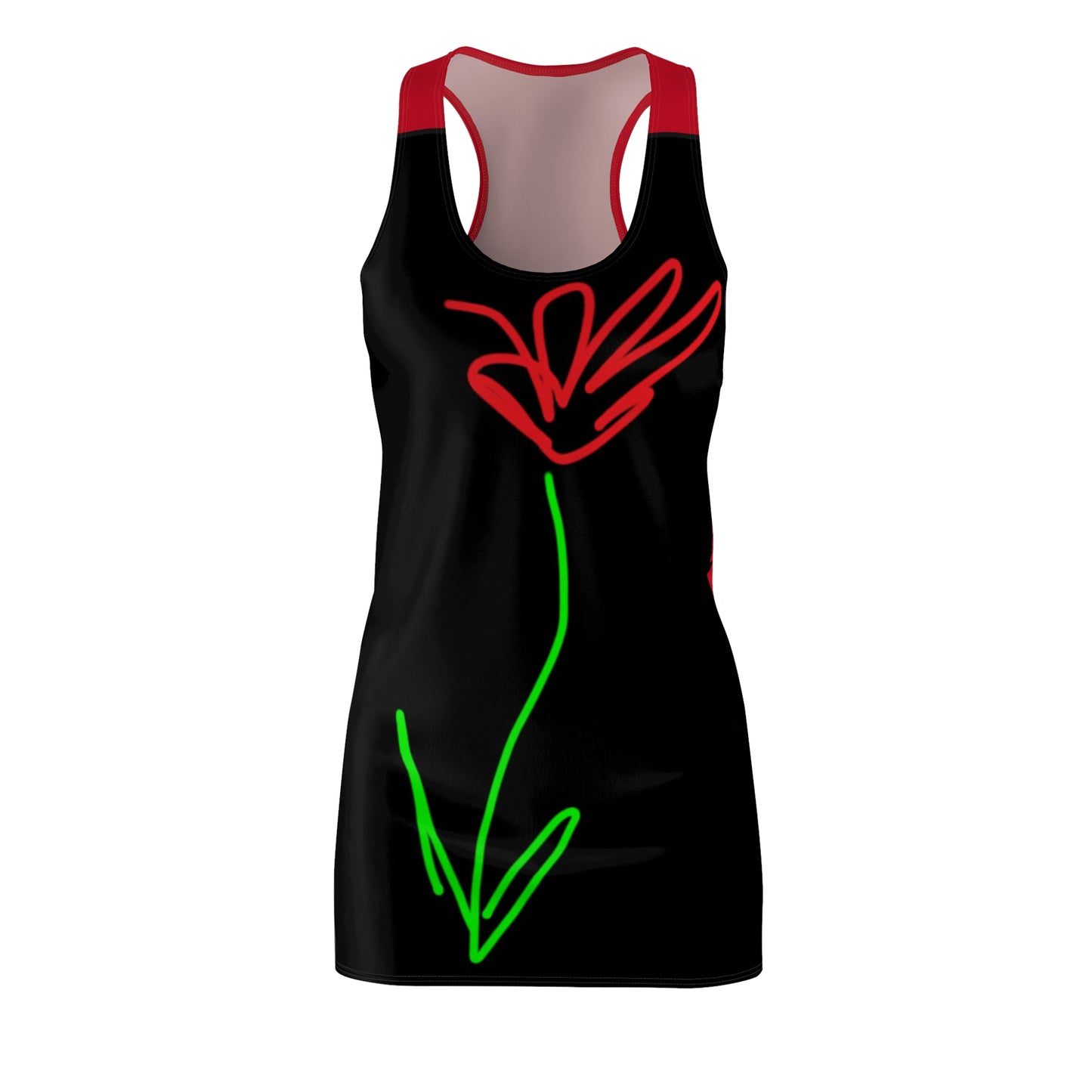 Red Flower- Women's Cut & Sew Racerback Dress- Black & Red