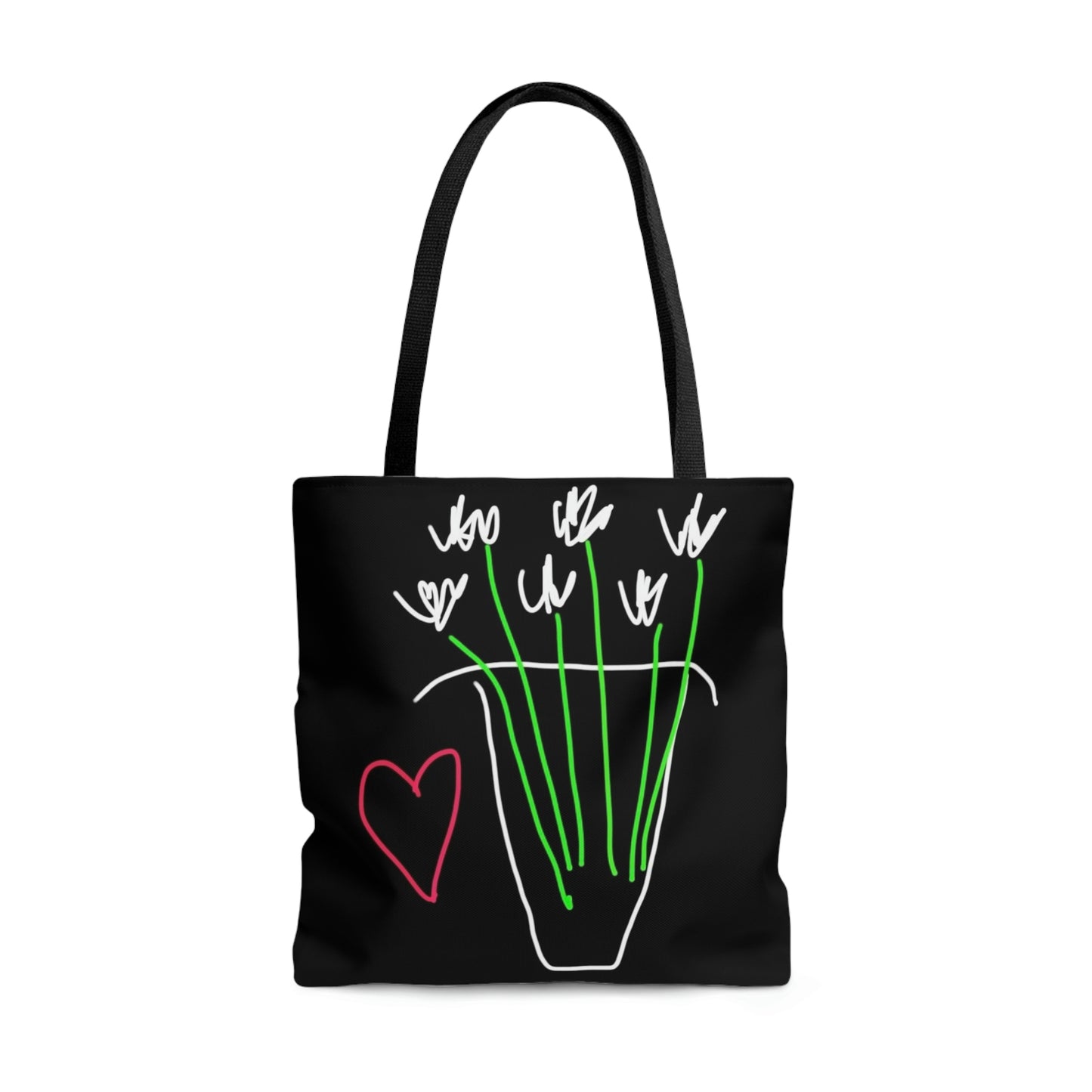Vase, White Flowers- Tote Bag- Black