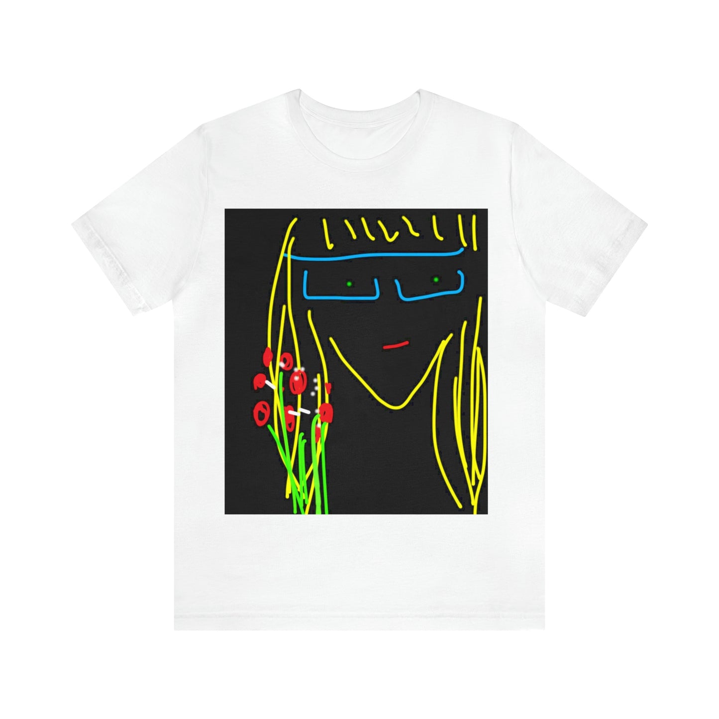 Blonde Babe with Red Flowers- Unisex Jersey Short Sleeve Tee